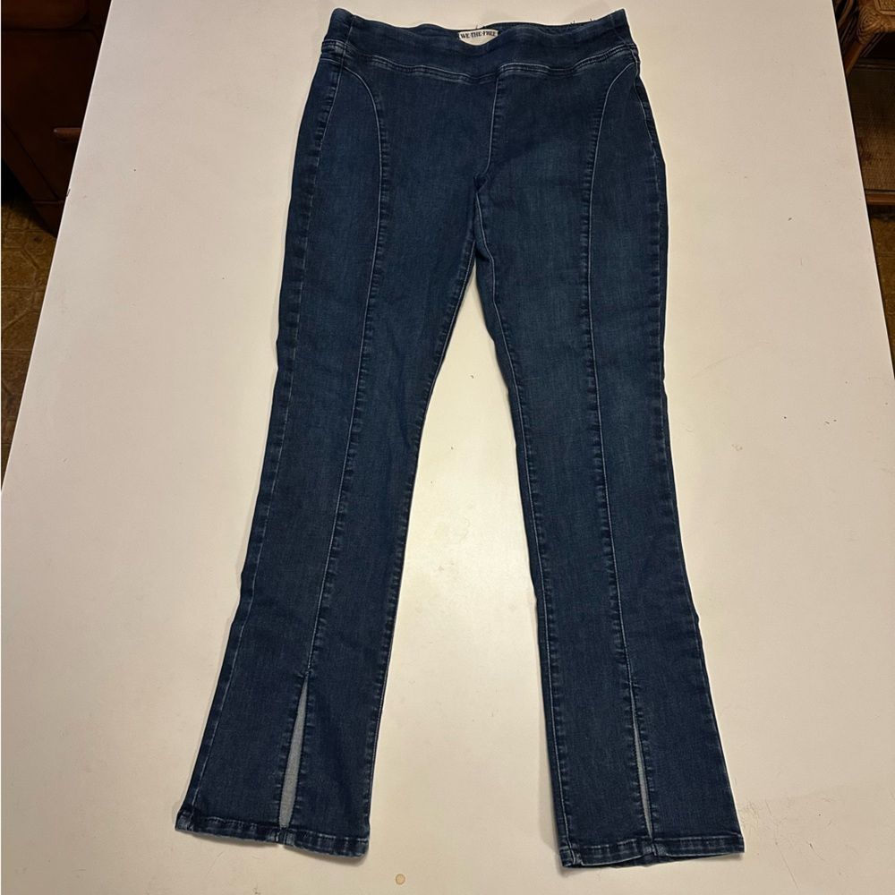 We The Free Dark Blue Split Front Pull On Jeans